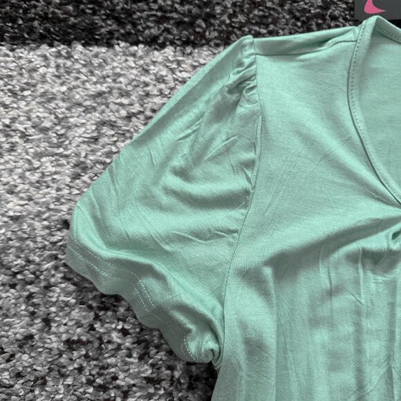 DJT FASHION (M) Green Blue Mint Pleated Tee Scoop Blouson Top Aqua Dusty Jade - Picture 5 of 11